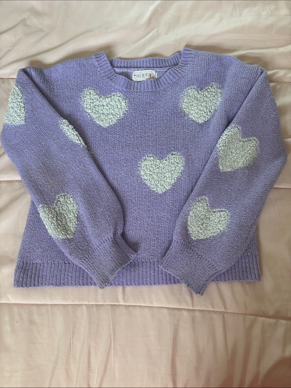 Pink Republic Lavender Crewneck Sweater with Cream Hearts
